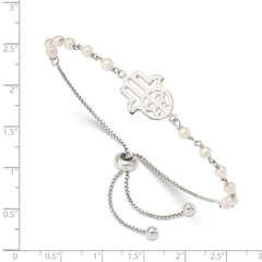 Sterling Silver Hamsa w/ Simulated Pearl Adjustable Bracelet QG4790
