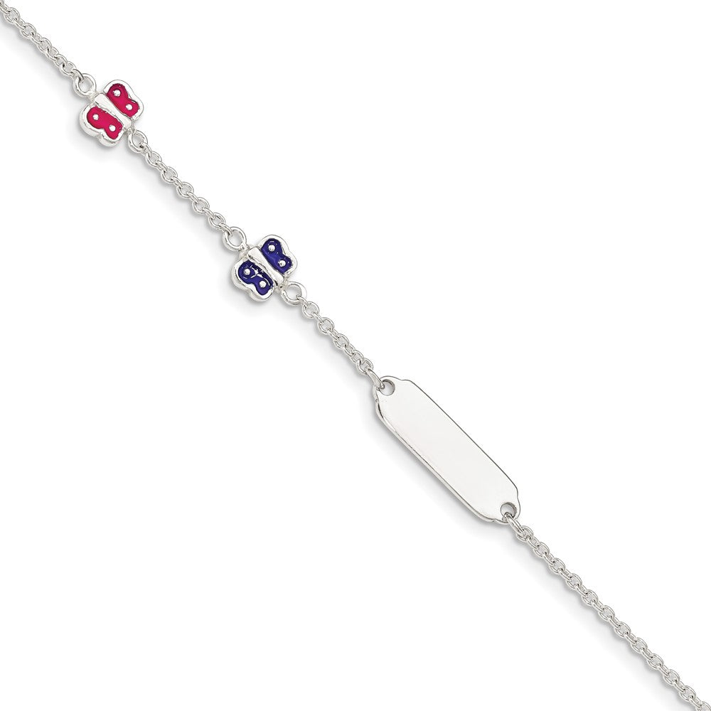 Sterling Silver Enamel Butterfly w/ 1in ext Childs ID Bracelet QG4800-5.5
