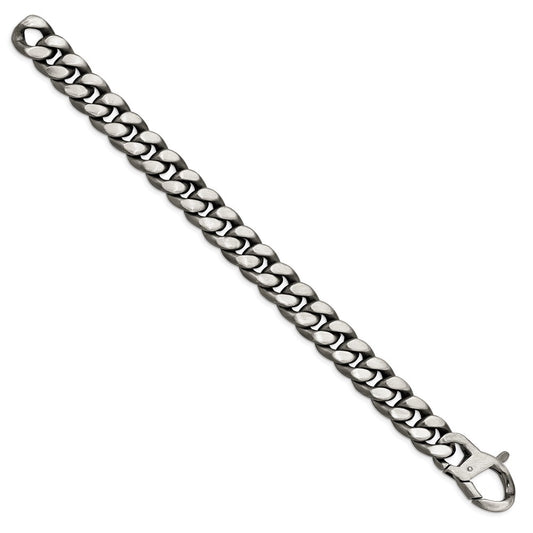 Sterling Silver Ruthenium/Antiqued Brushed Curb Link Bracelet QG4870-8.5