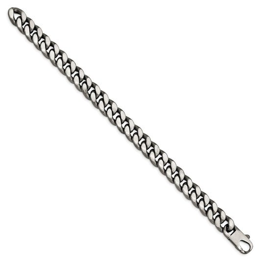 Sterling Silver Ruthenium/Antiqued Brushed Curb Link Bracelet QG4871-8.5