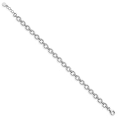 Sterling Silver Rhodium-plated CZ Cable Link w/.5in ext Bracelet QG4880-7