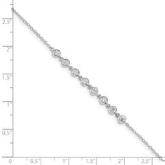 Sterling Silver Rhodium-plated Bezel CZ w/.5in ext Bracelet QG4884-6.75