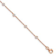 Sterling Silver Rose-tone w/ .75in ext. CZ Heart Bracelet QG4901-7