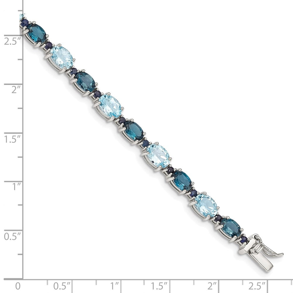 Sterling Silver Rhodium-plated London Blue/Sky Blue Topaz Bracelet QG4907-7.25