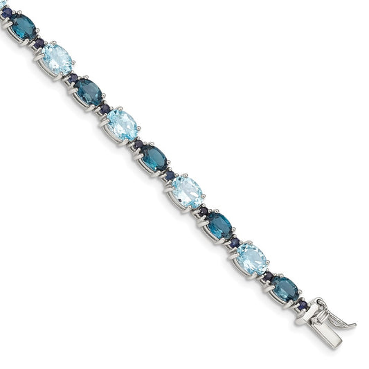Sterling Silver Rhodium-plated London Blue/Sky Blue Topaz Bracelet QG4907-7.25
