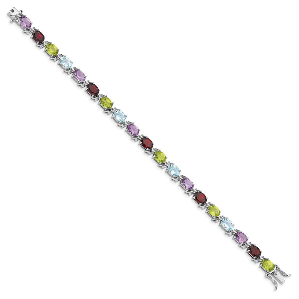 Sterling Silver Rhodium-plated Oval Multi-gemstone Bracelet QG4923-7.5