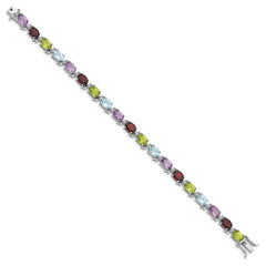 Sterling Silver Rhodium-plated Oval Multi-gemstone Bracelet QG4923-7.5