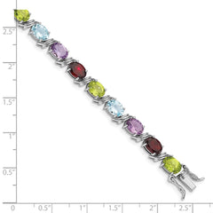 Sterling Silver Rhodium-plated Oval Multi-gemstone Bracelet QG4923-7.5