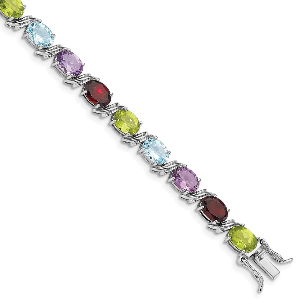 Sterling Silver Rhodium-plated Oval Multi-gemstone Bracelet QG4923-7.5