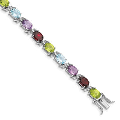 Sterling Silver Rhodium-plated Oval Multi-gemstone Bracelet QG4923-7.5