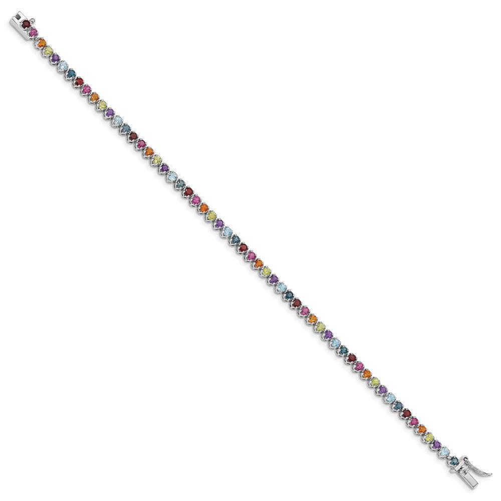 Sterling Silver Rhodium-plated Multi-gemstone Tennis Bracelet QG4924-7.5