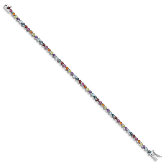 Sterling Silver Rhodium-plated Multi-gemstone Tennis Bracelet QG4924-7.5