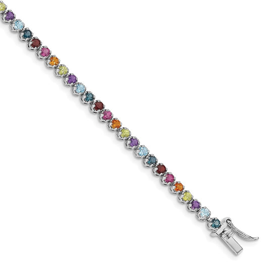 Sterling Silver Rhodium-plated Multi-gemstone Tennis Bracelet QG4924-7.5