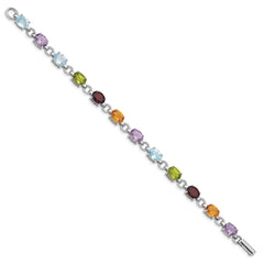 Sterling Silver Rhodium-plated Oval Multi-gemstone Bracelet QG4926-7.25
