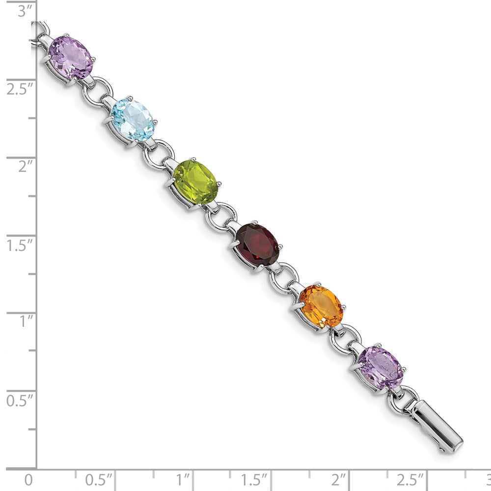Sterling Silver Rhodium-plated Oval Multi-gemstone Bracelet QG4926-7.25