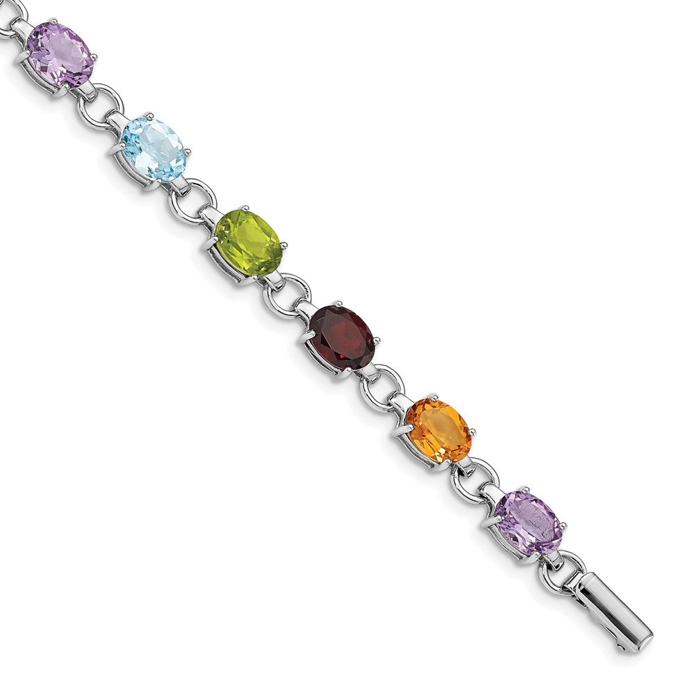 Sterling Silver Rhodium-plated Oval Multi-gemstone Bracelet QG4926-7.25