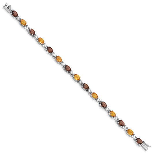 Sterling Silver Rhod-pltd Smoky Quartz/Citrine/Wh.Topaz Bracelet QG4931-7.5