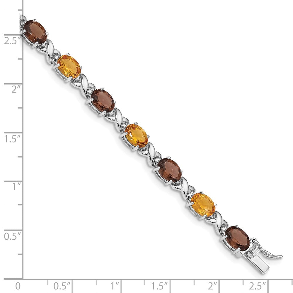 Sterling Silver Rhod-pltd Smoky Quartz/Citrine/Wh.Topaz Bracelet QG4931-7.5