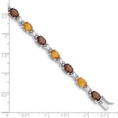 Sterling Silver Rhod-pltd Smoky Quartz/Citrine/Wh.Topaz Bracelet QG4931-7.5