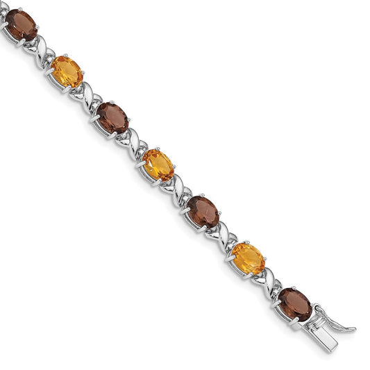 Sterling Silver Rhod-pltd Smoky Quartz/Citrine/Wh.Topaz Bracelet QG4931-7.5