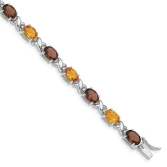 Sterling Silver Rhod-pltd Smoky Quartz/Citrine/Wh.Topaz Bracelet QG4931-7.5