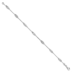 Sterling Silver Rhodium-plated Diamond-cut Oval Beads Bracelet QG4941-7