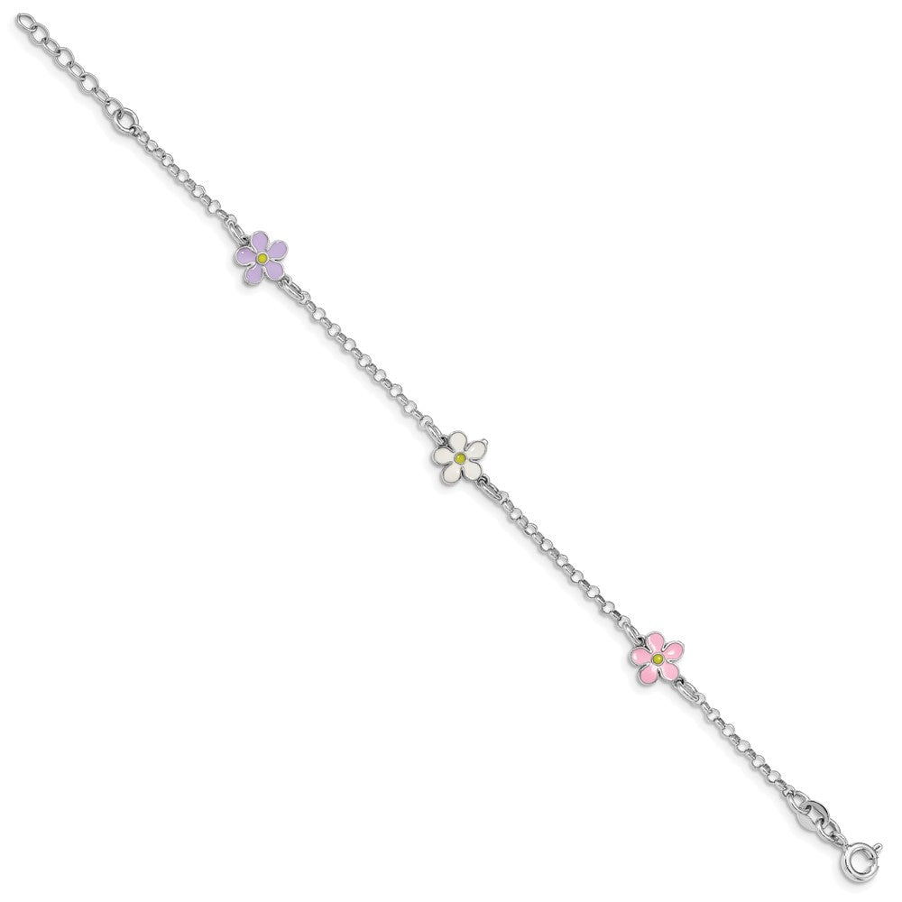 Sterling Silver RH-plated Enameled Flower w/ .75in Ext. Children's Bracelet QG4962-6.25