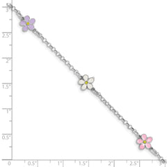 Sterling Silver RH-plated Enameled Flower w/ .75in Ext. Children's Bracelet QG4962-6.25