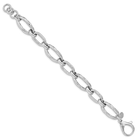 Sterling Silver Rhodium Plated Polished Link Bracelet QG4998-8