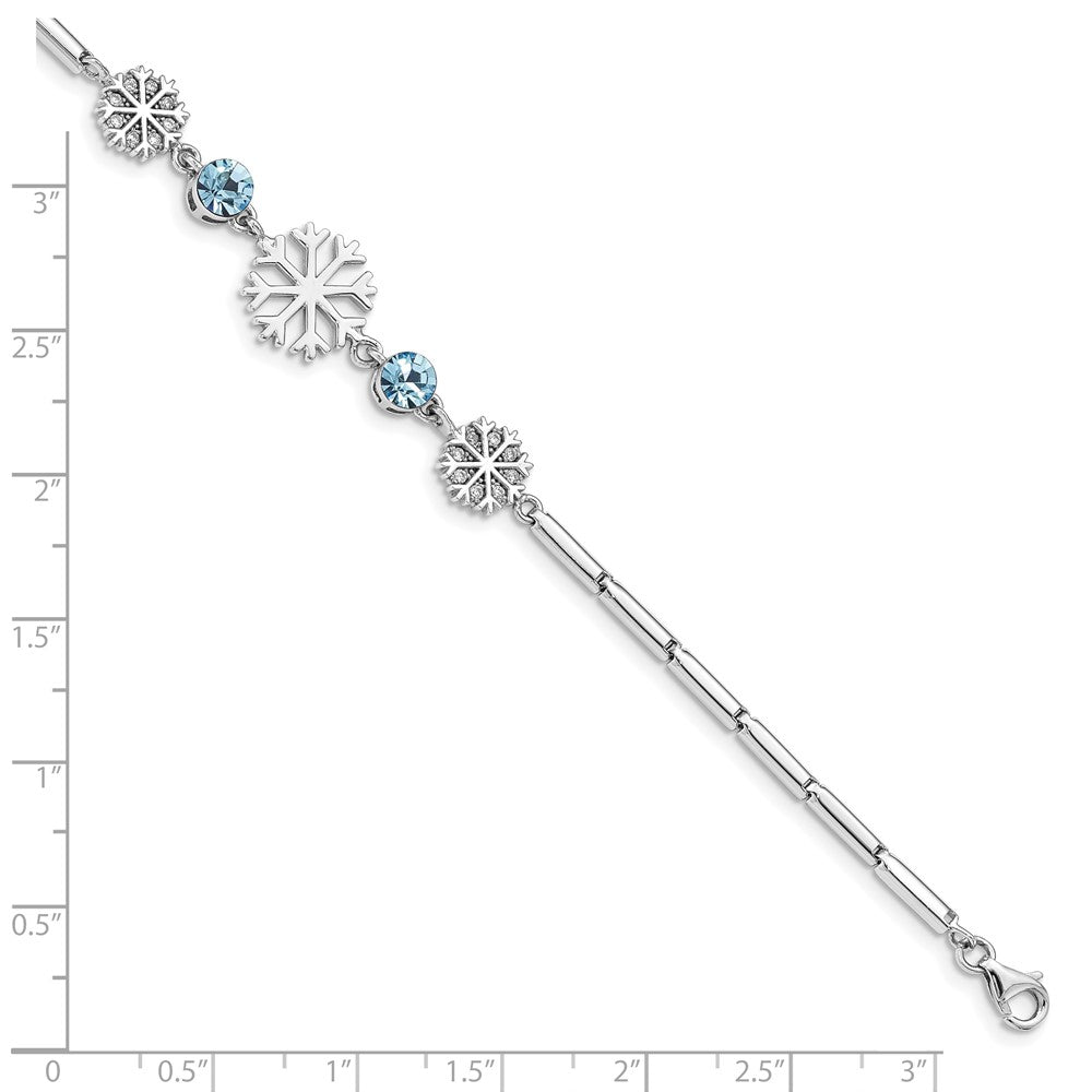 Sterling Silver RH-plated Crystal Snowflake w/1in ext Bracelet QG5038-6.5