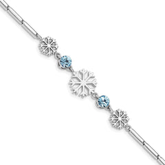 Sterling Silver RH-plated Crystal Snowflake w/1in ext Bracelet QG5038-6.5