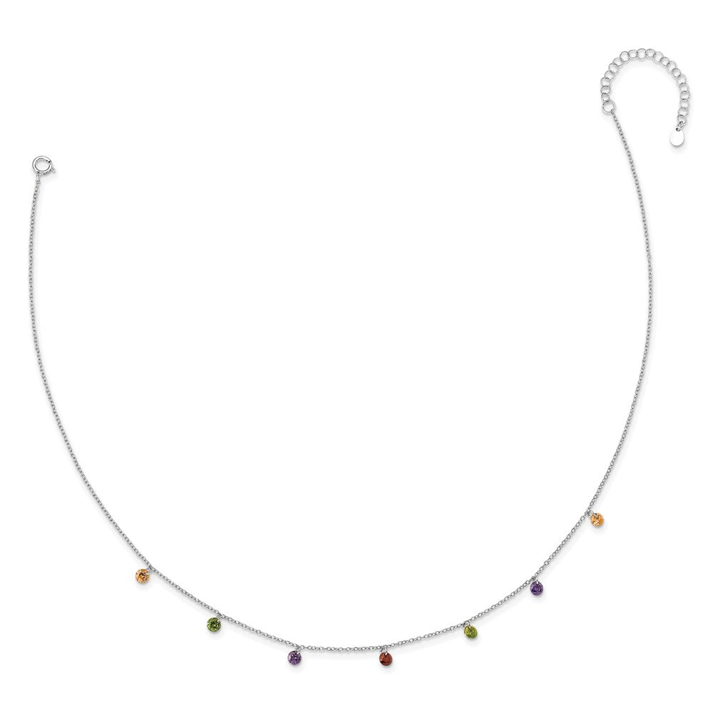 Prizma Sterling Silver Rhodium Plated 16 inch Dangling Colorful CZ Necklace with 2 inch Extender QG5044-16