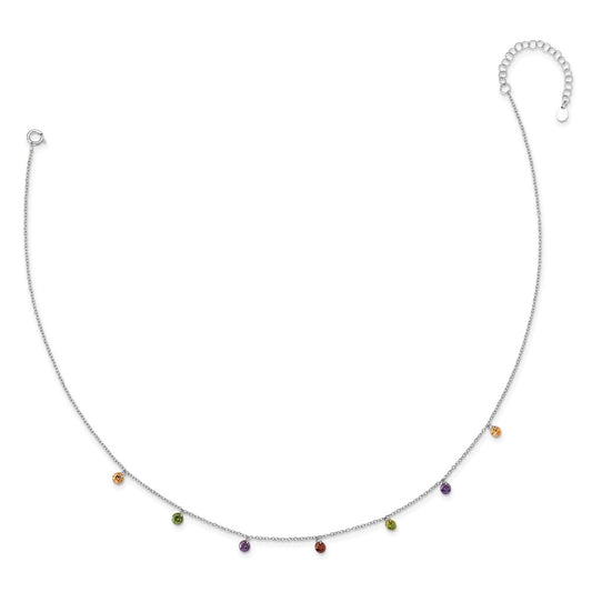 Prizma Sterling Silver Rhodium Plated 16 inch Dangling Colorful CZ Necklace with 2 inch Extender QG5044-16