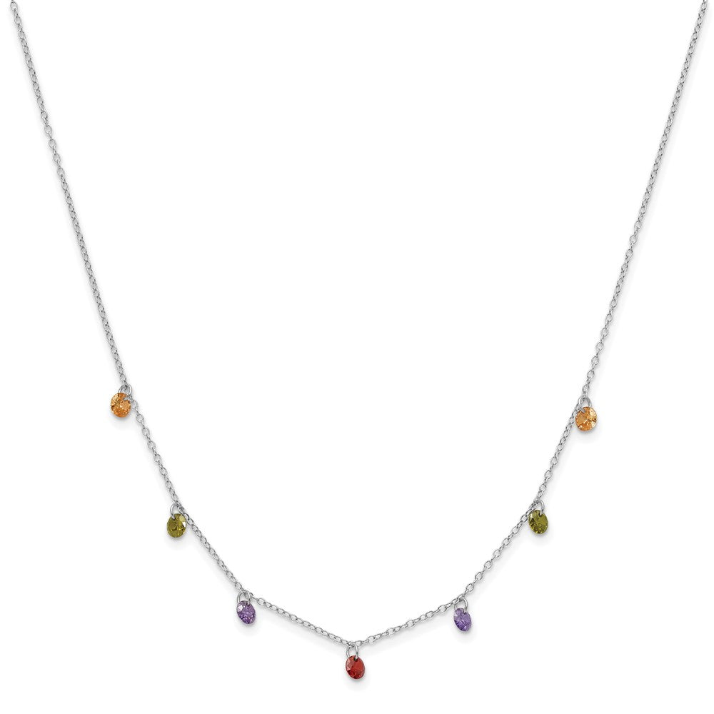 Prizma Sterling Silver Rhodium Plated 16 inch Dangling Colorful CZ Necklace with 2 inch Extender QG5044-16