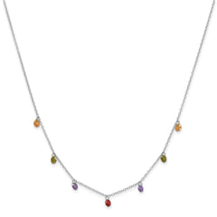 Prizma Sterling Silver Rhodium Plated 16 inch Dangling Colorful CZ Necklace with 2 inch Extender QG5044-16