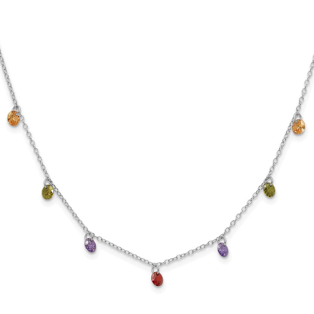 Prizma Sterling Silver Rhodium Plated 16 inch Dangling Colorful CZ Necklace with 2 inch Extender QG5044-16
