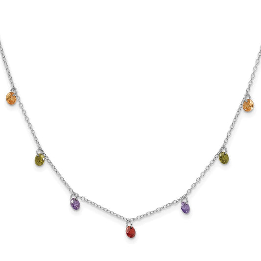 Prizma Sterling Silver Rhodium Plated 16 inch Dangling Colorful CZ Necklace with 2 inch Extender QG5044-16