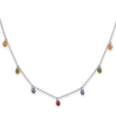 Prizma Sterling Silver Rhodium Plated 16 inch Dangling Colorful CZ Necklace with 2 inch Extender QG5044-16