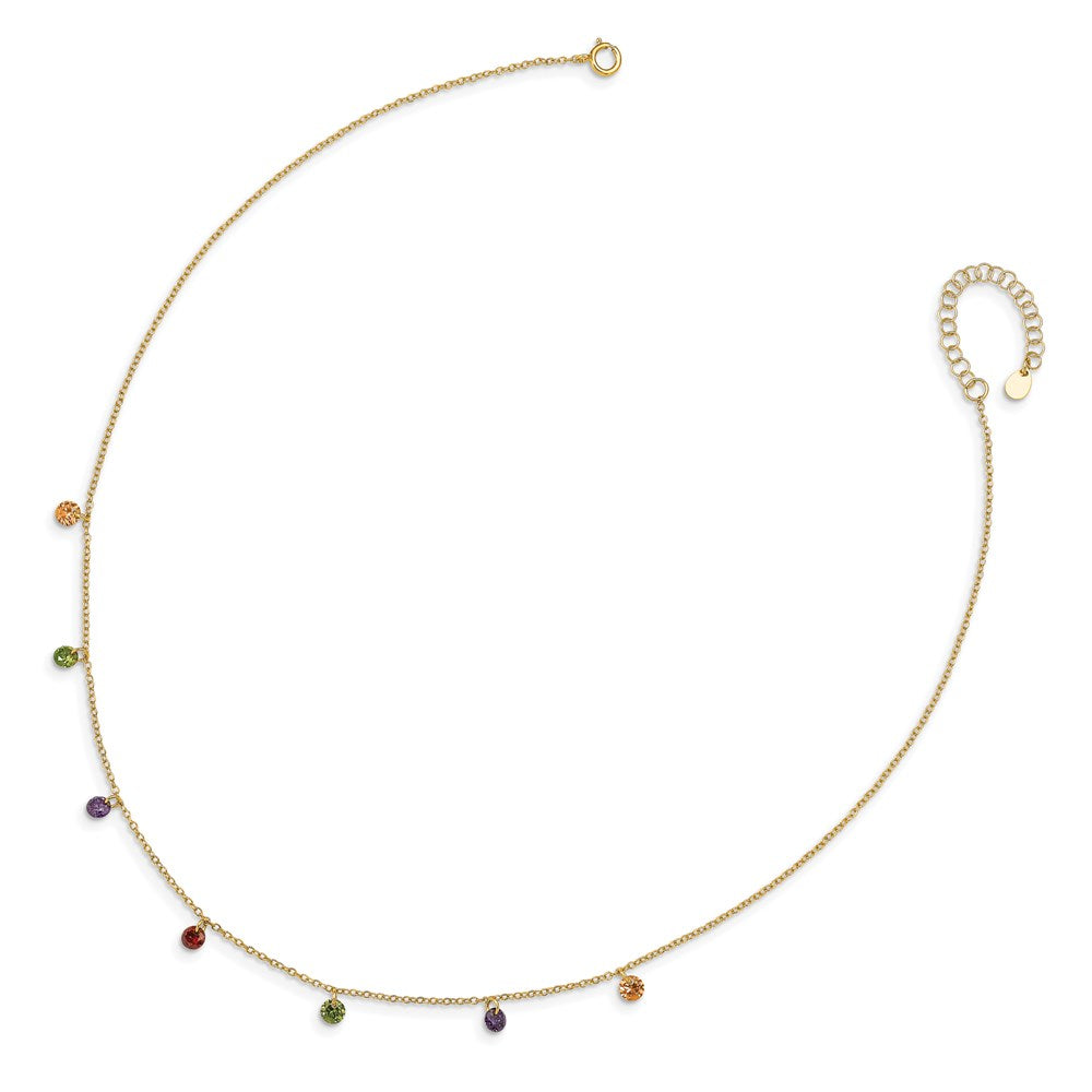 Prizma Sterling Silver Gold-tone 14K Flash Gold-plated 16 inch Dangling Colorful CZ  Necklace with 2 inch Extender QG5044GP-16