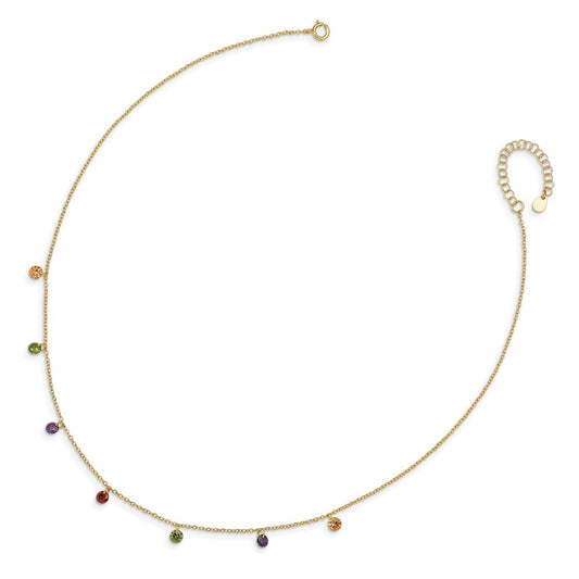 Prizma Sterling Silver Gold-tone 14K Flash Gold-plated 16 inch Dangling Colorful CZ  Necklace with 2 inch Extender QG5044GP-16