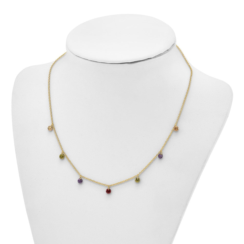 Prizma Sterling Silver Gold-tone 14K Flash Gold-plated 16 inch Dangling Colorful CZ  Necklace with 2 inch Extender QG5044GP-16