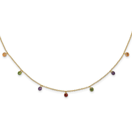 Prizma Sterling Silver Gold-tone 14K Flash Gold-plated 16 inch Dangling Colorful CZ  Necklace with 2 inch Extender QG5044GP-16