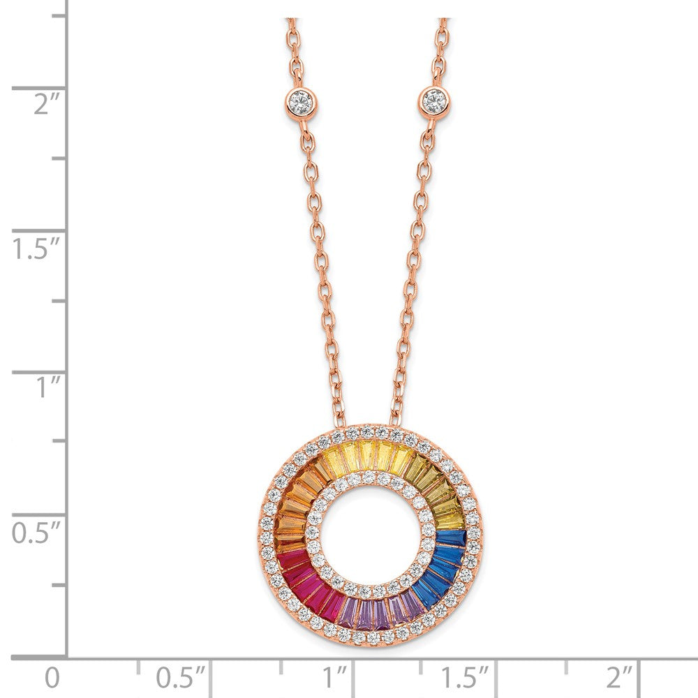 Prizma Sterling Silver Rose-tone 14K Flash Rose Gold-plated 16 inch Colorful Baguettes CZ Circle Necklace with 2 inch Extender QG5045RP-16