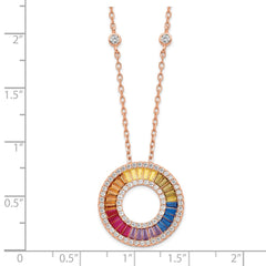 Prizma Sterling Silver Rose-tone 14K Flash Rose Gold-plated 16 inch Colorful Baguettes CZ Circle Necklace with 2 inch Extender QG5045RP-16