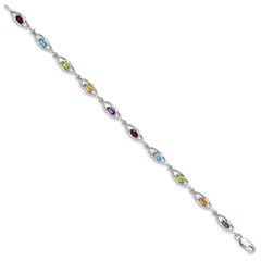 Sterling Silver Rhod-plat Amethyst Topaz Peridot Citrine Garnet Bracelet QG5053-7.5