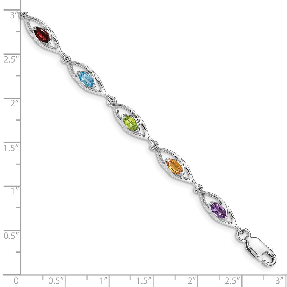 Sterling Silver Rhod-plat Amethyst Topaz Peridot Citrine Garnet Bracelet QG5053-7.5