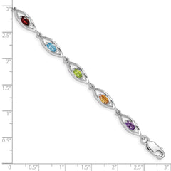 Sterling Silver Rhod-plat Amethyst Topaz Peridot Citrine Garnet Bracelet QG5053-7.5