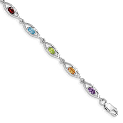 Sterling Silver Rhod-plat Amethyst Topaz Peridot Citrine Garnet Bracelet QG5053-7.5