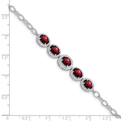 Sterling Silver Rhod-plat Garnet Bracelet QG5057-8