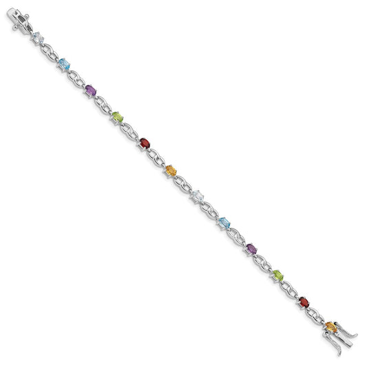 Sterling Silver Rhod-plat Ameth, Bl Top Citri, Perid, Garnet Bracelet QG5061-7.5